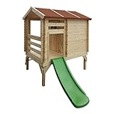 TIMBELA Stelzenhaus mit rutsche aus Holz - B146xL182xH205 cm/1,1m2 - Spielhaus im Freien für Kinder - Gartenspielhaus M501C