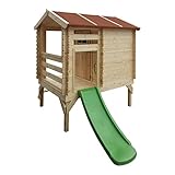 TIMBELA Stelzenhaus mit rutsche aus Holz - B146xL182xH205 cm/1,1m2 - Spielhaus im Freien für Kinder - Gartenspielhaus M501C