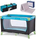 Hauck Baby Reisebett Set Dream n Play mit Matratze - faltbares Kinder Babyreisebett mit Tasche - Blau Waterblue