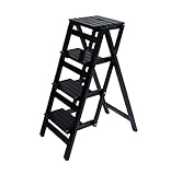 DYB Barhocker Esszimmerstuhl Sessel Klappstufen Massivholzleiter Hocker Klappbibliotheksstufen Hocker Multifunktionale weiße Holzholzfarbe Regalleiter für Küchenbüro Leiter Stuhl mit 4 S.