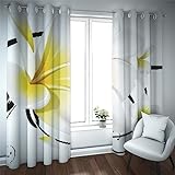 Simplicity Tülle Verdunkelungsvorhänge für Wohnzimmer Gelbes Blumenmuster mit schwarzen Linien Wärmeisolierte Fenstervorhänge 2 Paneele 300x245cm