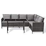 SVITA Madison & Monroe Polyrattan Ecksofa Rattan-Lounge Esstisch Gartenmöbel-Set Sofa Garnitur Couch-Eck (Madison, Grau)