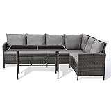 SVITA Madison & Monroe Polyrattan Ecksofa Rattan-Lounge Esstisch Gartenmöbel-Set Sofa Garnitur Couch-Eck (Madison, Grau)