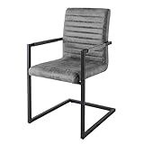 Freischwinger Stuhl Loft Vintage Grau mit Armlehne Schwingerstuhl Esszimmerstuhl Stuhl Armlehnenstuhl