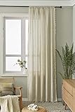DEAMOS Boho Vorhänge Beige Landhausstil Baumwolle Leinen mit Quaste Gardinen,Wohnzimmer Schlafzimmer Gardine,1 Stück (Beige, B150×H160cm)