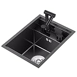 Küchenspülen Verdecktes Spülbecken Für Die Küchenbar Mini-Spüle Aus Edelstahl Waschbecken Mit Abdeckung, Klappbarer Wasserhahn Gemüse- Und Geschirrbecken (Color : Schwarz, S : 39 * 43 * 22cm)