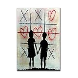 Graffiti Love Banksy Street Art Leinwandgemälde Junge und Mädchen Poster und Drucke Wandkunst Bilder für Wohnzimmer Schlafzimmer 80 x 120 cm rahmenlos
