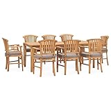 ZEYUAN 9-TLG. Garten-Essgruppe mit Kissen, Gartenmöbel Set, Balkonmöbel Set, Sitzgruppe Garten, Gartengarnitur, Garten Essgruppe, Terrassen Möbel, Massivholz Teak
