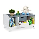 Relaxdays Kinderregal für Spielsachen & Bücher, HBT: 30x60x30 cm, 4 Fächer, Mädchen & Jungen, Spielzeugregal, weiß/grau, 10037516