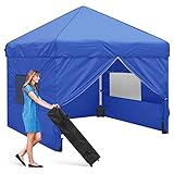 Pavillon 2,5x2,5, Pop-Up-Pavillon mit 4 Seiten, Partypavillon mit Netzfenstern und Rolltasche, 8 Heringe, 4 Seile, 4 Sandsäcke für Party Camping - Blau