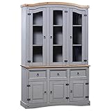 vidaXL Kiefer Buffetschrank Mexiko-Stil Corona mit 3 Schubladen Sideboard Kommode Vitrine Vitrinenschrank Schrank Anrichte Highboard Grau