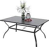 PHI VILLA Gartentisch Terrassentisch für draußen 152cm x 96.5cm Rechteckiger Esstisch für 6 Personen mit Schirmloch - Schwarz