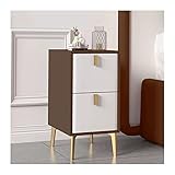 Nachttisch Elegantes Kunstleder-Erscheinungsbild, schmaler Nachttisch, kleiner Nachttisch, schmaler Nachttisch, schmaler Beistelltisch for kleine Räume, Schlafzimmer, Sofaseite (braun + weiß) Nachtsch