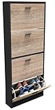 Organize Schuhschrank für 24 Paare - schuhkipper schmal - schuhregal geschlossen für Eingang, Flur - B60xT24xH150 cm - Schwarz/Helles Holz