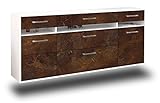 Lqliving Kommode Sideboard Manchester, Korpus in Weiss matt, Front im antik rostigen Industrie-Design (180x77x35cm), inkl. Metall Griffen, Wandmontage, Made in Germany