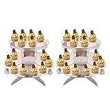 KINMRIS 2 Etagen Karton Cupcake Ständer Runde Kanten Dessertständer Pappe Cupcake Ständer 2 Stück