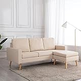 SANON 3-Sitzer-Sofa mit Hocker Creme Couch Mit Schlaffunktion Wohnlandschaft Sofa Mit Armlehnen Wohnzimmermöbel aus Polyestergewebe