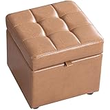 Hocker Luxus Hocker Lederstoff Fußhocker Ottoman Quadrat Sitzhocker Schminktisch Pouf Mit Stauraum Polsterhocker Für Schlafzimmer Wohnzimmer(Color:Khaki)