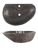 Wohnfreuden Naturstein Waschbecken grau oval 60 cm - Stein Aufsatzwaschbecken mit Hahnloch