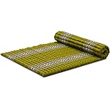 livasia Rollmatte Rollmatratze L breit bequem, Gästebett Gästematratze 1 Person, Reisebett Kofferraum outdoor, Thaimatte Kapok Garten Balkon handgefertigt 200x110x4,5cm (Grün/Elefanten)