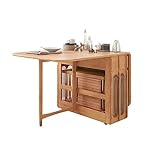 LSHTAR Home Klapp-Esstisch mit Rollen, runder Kanten-Design, klappbarer Klapp-Esstisch mit ausziehbarem Blatt, Küchentisch aus Holz
