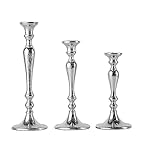 3er Set Kerzenständer Kerzenhalter Aluminium Silber Deko - Kerzenleuchter Modern für Stabkerzen - Tischdeko Hochzeit - Dekoration Wohnzimmer - H 23, 28 und 33 cm