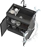 Küchenspülen für Zuhause, schwarz, großes, freistehendes, tragbares Spülbecken, Einzelbecken-Küchenspüle und Schrank-Kombination, Badezimmerspüle für Waschküche mit Lichtern für Gewerbe und