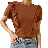 Damenbluse Party elegant kurzärmelig Panel Tops für die Arbeit Damen einfarbig kurzärmelig Rundhalspullover Tops Hemden Bluse lässiges Top Damen Slim Fit Hemdbluse Panel Kurzarm T-Shirt S-3XL