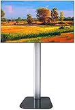 TV-Ständer auf Rädern, mobiler TV-Ständer, 94 - 152,4 cm (37 - 60 Zoll), flache gebogene TV-Halterung, neigbarer TV-Ständer mit gehärtetem Glasboden