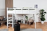 Hochbett 160 x 200 cm für Erwachsene 'Easy Premium Line' K23, Buche Massivholz weiß lackiert, teilbar