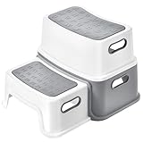 Tritthocker Kinder 2 Stufen, Hocker Kinder Toiletten kinderhocker für Badezimmer, Wohnzimmer, Küche und Toilette, Grau