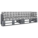 JUNZAI 2-Sitzer-Palettensofa mit Kissen, Gartenlounge, Gartensofa, Terrassenmöbel, Balkonmöbel, Balkon Möbel, Terrassen Möbel, Terrassen Sofa, Grau Imprägniertes Kiefernholz