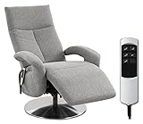CAVADORE TV-Sessel Tirol / Fernsehsessel mit elektrisch verstellbarer Relaxfunktion / 2 E-Motoren / 74 x 112 x 82 / Strukturstoff: Hellgrau