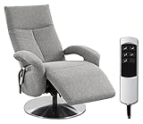 CAVADORE TV-Sessel Tirol / Fernsehsessel mit elektrisch verstellbarer Relaxfunktion / 2 E-Motoren / 74 x 112 x 82 / Strukturstoff: Hellgrau