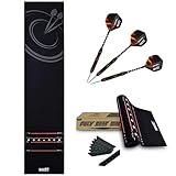 ONE80 Darts Teppich Matte Dartteppich, Dartteppich mit 3 Steeldart Dartpfeile mit Metallspitze, Dartteppich mit Offiziellem Spielabstand, Bodenschutz für Dartpfeile, 300x66cm (3307)
