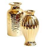 DOITOOL 2 Kleine Goldene Vasen Pflanzendekorationen Nordisches Dekor Schwarze Keramikvase Porzellan-Blumenbehälter Messingvase Moderne Vase Blumenvasen-Set Hohe Vasen Für