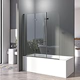 Duschwand für Badewanne Faltbar 120 x 140 cm 3 teilig Faltbar mit 6mm Sicherheitsglas NANO Beschichtung Faltwand,Schwarz Aluminiumrahmen, leicht zu Reinigen