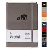 SETTINI Hardcover Journal Notizbuch – Geschenk für Damen und Herren – Kunstleder, elastischer Verschluss, Lesezeichen, Innentasche Flach liegen, klassisches Schreibnotizbuch (gepunktet, graue