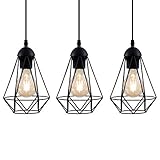 B.K.Licht I Pendelleuchte I Retro Hängelampe I Drahtleuchte I Pendelleuchte I 3-flammig I E27 Fassung max. 40 Watt I Vintage I Stahl I Schwarz I Breite: 700 mm I Höhe: 1100 mm