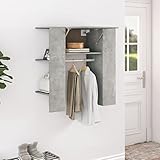 Yagosodee Flurschrank Holz offener Kleiderschrank Schrank Kleiderstange, Vielseitiger Allzweckschrank mit cleverer Inneneinteilung Betongrau 97,5x37x99 cm Holzwerkstoff