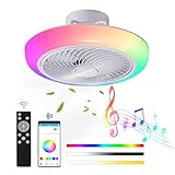 JZCDR RGB Deckenlampe mit Ventilator Fan Deckenleuchte mit Bluetooth Lautsprecher Fernbedienung APP Dimmbar LED Umkehrbar Deckenventilator mit Licht Kinderzimmer Lampe Decke Schlafzimmer Beleuchtung