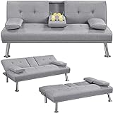 Yaheetech Klappbares Schlafsofa Couch Sofa mit Schlaffunktion Bettsofa mit Großer Liegefläche von 167 cm L × 94 cm B fürs Wohnzimmer/Schlafzimmer/Heimkino/Gästezimmer Hellgrau