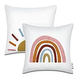 Paco Home 2er Set Kissenbezug 45x45 Kissen Kissenhülle Kopfkissenbezug Kinderzimmer Mädchen Jungen Kids Deko Regenbogen Bunt Babyzimmer