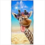 Zomer Strandtuch 70x140cm,Bedrucktes Mikrofaser Badetuch-Lustig Giraffe & Strand