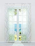ESLIR Schiebegardinen Set 2er Flächenvorhänge Gardinen mit Klettband Schiebevorhang Transparent Vorhang mit Zweige Muster Voile Weiß-Sand BxH 57x175cm 2 Stück