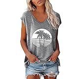 Damen Mode 2021 Sommer langes Oberteil Damen für Leggings Shirt mit Knopfleiste Damen Sexy Oberteil Tops für Frauen Casual Cap Sleeve Sommer Tops Trendy Tank Tops Blumendruck Spitze V-Ausschnitt