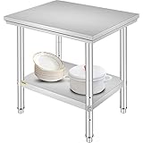 VEVOR Arbeitstisch 60x76x80 cm NSF Edelstahl Arbeitstisch für kommerzielle Küche Prep Werkbank 60 x 76 x 80 cm mit unterem Regal Arbeitstisch Silber für kommerzielle Küche Restaurant