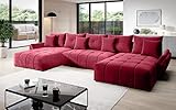 Vigo Velvet Monolith Ecksofa in U-Form 382 cm x 190 cm - Schlafsofa mit Bettkasten - Couch mit Stauraum und Kissen - Sofa mit Schlaffunktion - Ausziehbares Schlafsofa - Farbe: Rot (M-59)