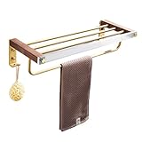 Badetuchhalter Handtuchhalter Handtuchregal Walnussholz Handtuch Rack Wandmontierter Handtuchhalter Dusche Doppel Tuch Bar Bad Space Aluminium Aufbewahrungshelf Badezimmer Handtuchstange