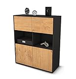 Stil.Zeit Highboard Katyna - Korpus Anthrazit matt - Front Holz-Design Eiche (92x108x35cm) - Push-to-Open Technik & hochwertigen Leichtlaufschienen - Made in Germany